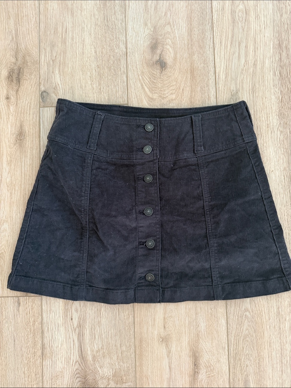 American Eagle Outfitters Black Corduroy Button-Front Mini Skirt